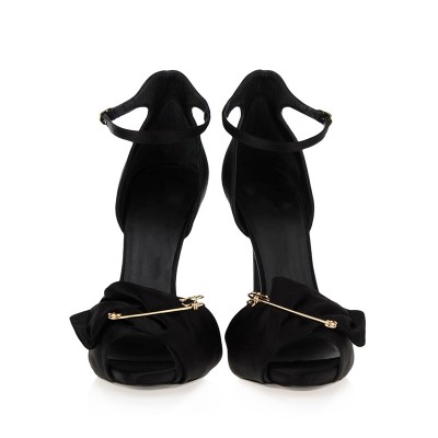 Women's Satin Peep Toe Stiletto Heel With Buckle Sandals Shoes