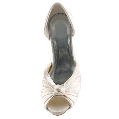Women's Satin Stiletto Heel Peep Toe Platform Pumps White Wedding Shoes With Bowknot