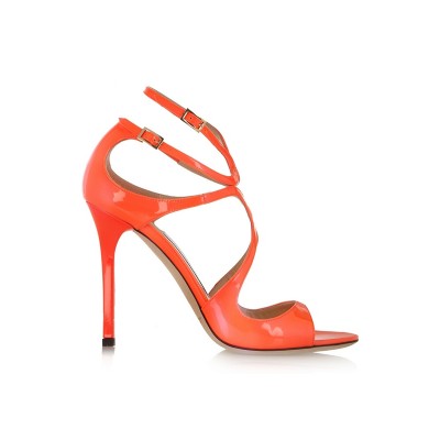 Women's Peep Toe Patent Leather Stiletto Heel With Buckle Sandals Shoes