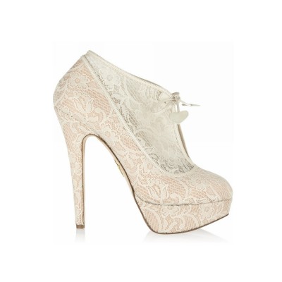 Women's Lace Stiletto Heel Closed Toe Platform Wedding Champagne Boots