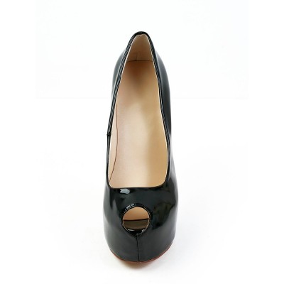 Women's Stiletto Heel Patent Leather Peep Toe Platform High Heels