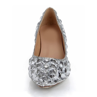 Women's Cone Heel Sheepskin Closed Toe Rhinestone Wedding Shoes
