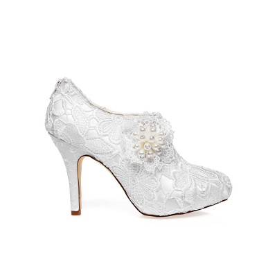 Women's Satin Closed Toe Stiletto Heel Flower Wedding Shoes