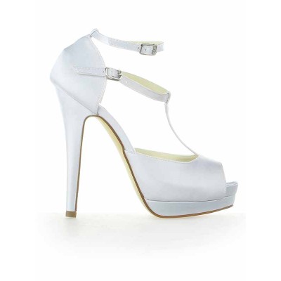 Women's Satin Mary Jane Peep Toe Stiletto Heel Platform With Buckle White Wedding Shoes
