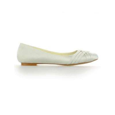 Women's Satin Closed Toe Flat Heel Ivory Wedding Shoes