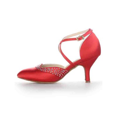 Women's Satin Closed Toe Stiletto Heel Buckle Dance Shoes