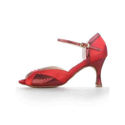 Women's Satin Peep Toe Stiletto Heel Sparkling Glitter Dance Shoes