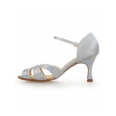 Women's Satin Stiletto Heel Peep Toe With Sparkling Glitter Dance Shoes