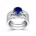 Round Cut Sapphire & White Sapphire S925 Silver 3 Piece Ring Sets