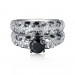 Round Cut Black Sapphire 925 Sterling Silver Ring Sets