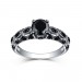 Round Cut 925 Sterling Silver Black Sapphire Engagement Rings
