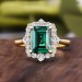 5.1CT Emerald Cut Emerald 925 Sterling Silver Yellow Gold Halo Engagement Rings