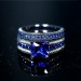 Asscher Cut Sapphire Black 925 Sterling Silver Engagement Ring
