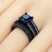 Asscher Cut Sapphire Black 925 Sterling Silver Engagement Ring