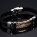 Black Leather 925 Sterling Silver Gold Chain Bracelet