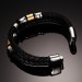 Black Leather Gold and Silver 925 Sterling Silver Bracelet