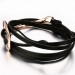Black Leather Rose Gold Anchor 925 Sterling Silver Bracelet