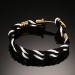 Black and White Braided Rope Gold Anchor 925 Sterling Silver Bracelet