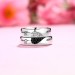 "Forever Love" Hearts Together White and Black Sapphire s925 Silver Couple Rings