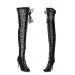 Women's Lace Platform Peep Toe Stiletto Heel With Lace-up Over The Knee Black Boots