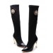 Women's Elastic Fabric Closed Toe Stiletto Heel With Rhinestone Knee High Black Boots