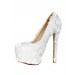 Women's Stiletto Heel Closed Toe Platform With Flowers White Wedding Shoes