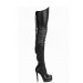 Women's Elastic Leather Stiletto Heel Platform Over The Knee Black Boots